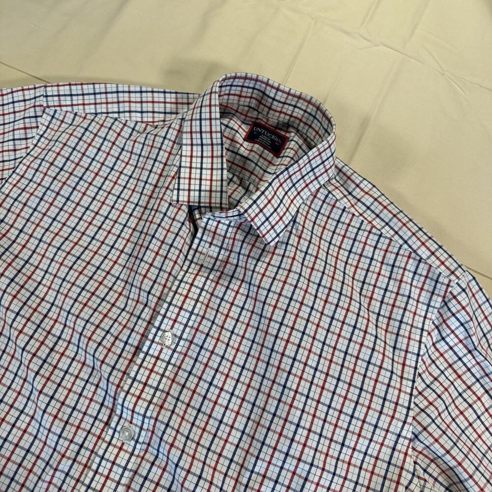 UNTUCKit Kesser WF Wrinkle-Free Plaid Button Down Shirt Men's L White Red Blue